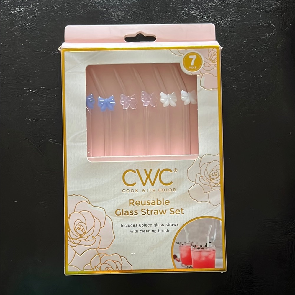 CWC Reusable Glass Straw Set with Bows